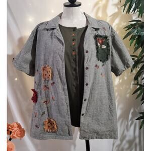 Vtg Bobbie Brooks Layered Embroidered Patch Button Top Size XL Cottage Hippie